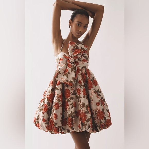 MAC DUGGAL NWT Sleeveless Bow Brocade Bubble Mini Dress in White 8 - Picture 3 of 11